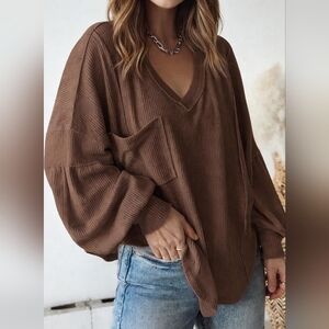 Balloon Sleeve V-Neck Oversized Tunic